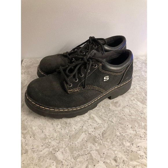 Sketchers Shoes - Skechers Parties Mate Oxfords Black Heavy Stitching Chunky Women's Black 9